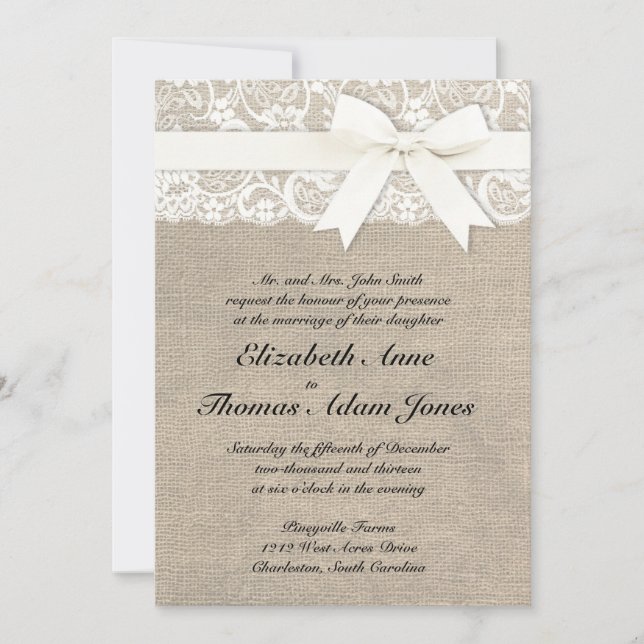 La encaje blanca parece una invitación rústica a l (Anverso)