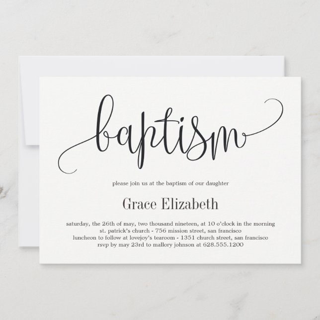 La encantadora caligrafía bautiza invitación (Anverso)