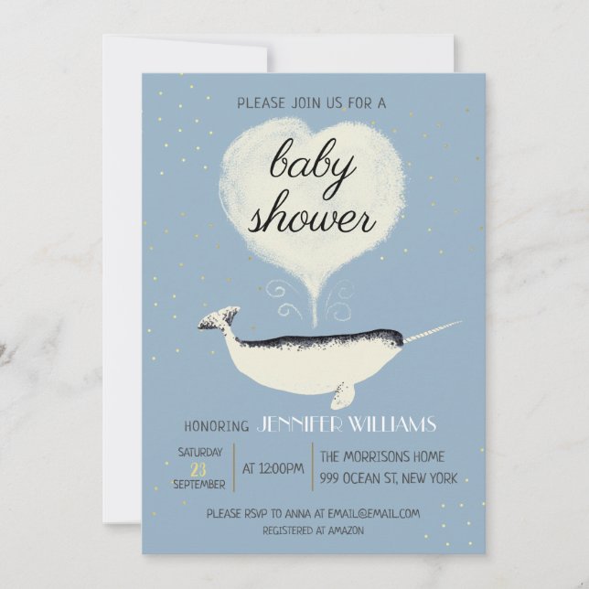 La encantadora invitación azul de Baby Shower de l (Anverso)