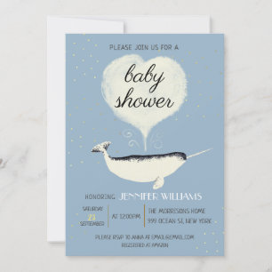La encantadora invitación azul de Baby Shower de l