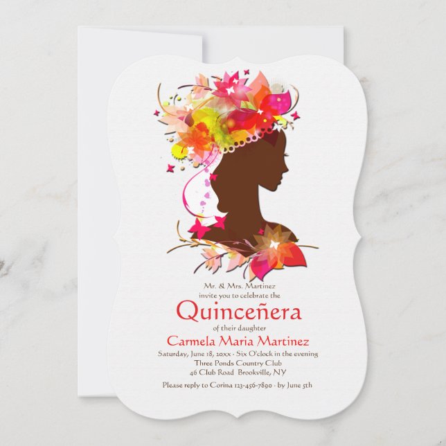 La encantadora invitación del Chica Quinceañera (Anverso)