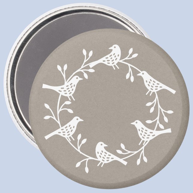 La era escandalosa de los pájaros y el imán del Ro (White Scandinavian bird wreath festive magnet)