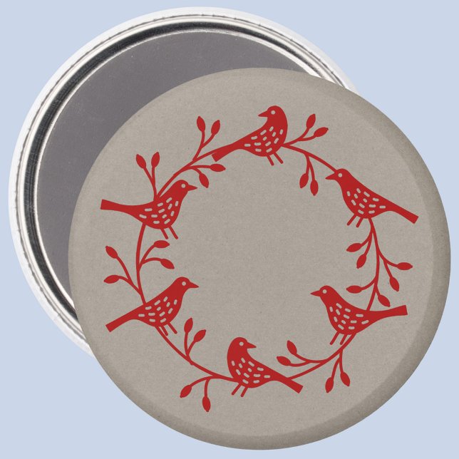 La era escandalosa de los pájaros y el imán del Ro (Red Scandinavian bird wreath festive magnet)