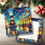 La estación de tren de Vintage en Navidades hasta<br><div class="desc">Una estación de Navidades a la antigua. Incluso con gente que viene y va tratando de llegar a casa. Vibes retro vintage. Mientras la nieve cae en esta noche mágica,  les deseo todo alegre y brillante. Una dulce tarjeta de vacaciones personalizada para darle un ambiente cálido y acogedor.</div>