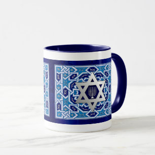 La estrella de David y Menorah Hanukkah: tazas de