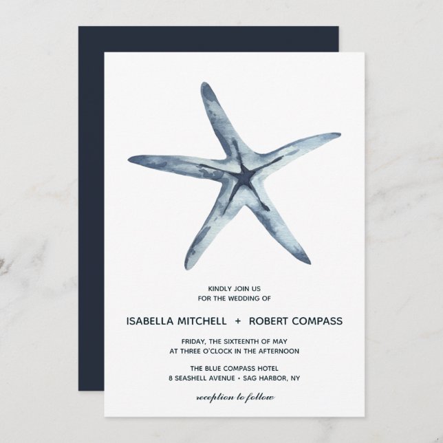 La estrella de mar azul | Invitación a la boda (Anverso / Reverso)