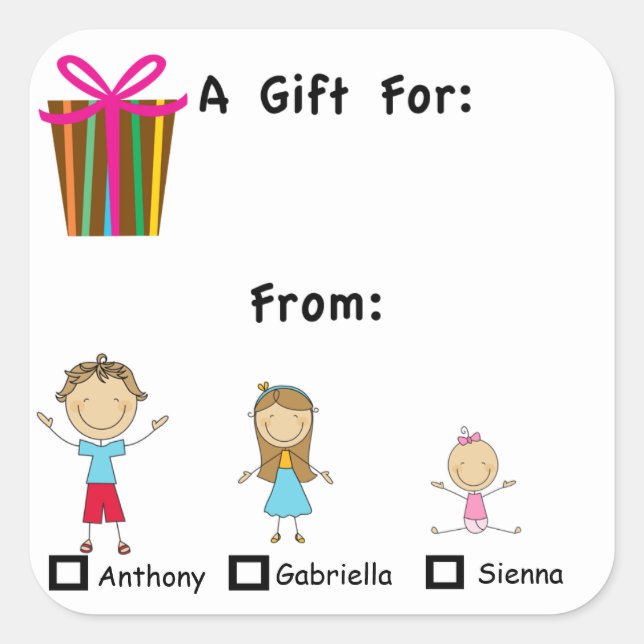 La etiqueta adorable del regalo con 3 niños nombra (Anverso)