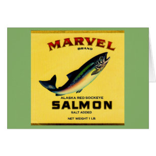 La etiqueta del salmón marvel de los años 1930