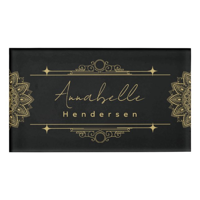La etiqueta elegante Gold & Black Name (Anverso)