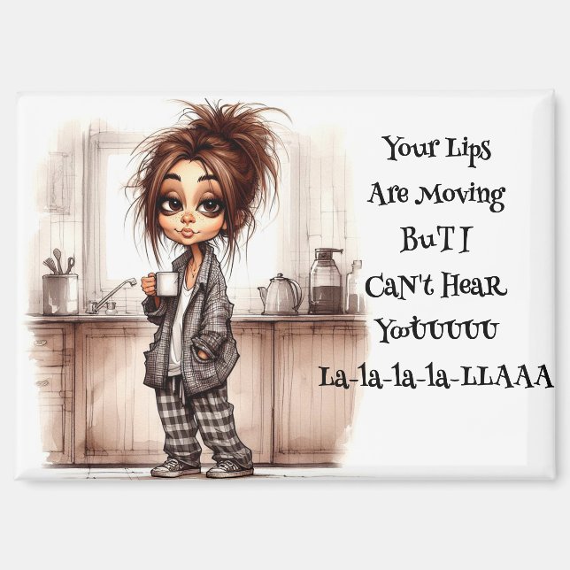 La excéntrica dama del café no te puede oír imán (Anverso)