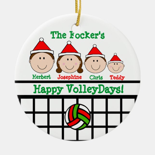 La familia 4 del voleibol personaliza el ornamento (Frente)