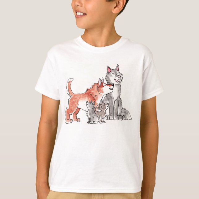 La familia del lobo embroma la camiseta (Anverso)