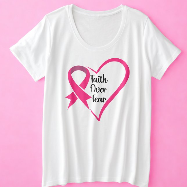 La fe en la conciencia sobre el cáncer de mama por (Faith Over Fear Pink Ribbon and Heart Design)