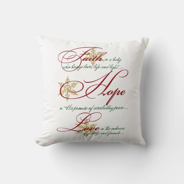 La fe, esperanza, ama la almohada roja del navidad (Anverso)