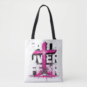 La fe sobre el miedo en la bolsa Diseño de cruz