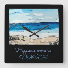 La Felicidad Viene En Olas De Reloj De Pared Acríl