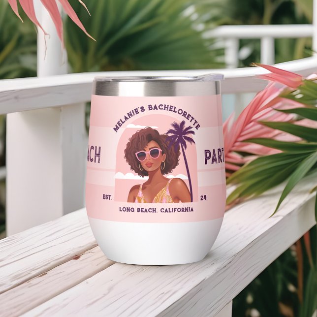 La fiesta de la Bachelorette, retro, de la tripula (The Bach Party Crew Retro Woman Bachelorette Party Thermal Wine Tumbler)
