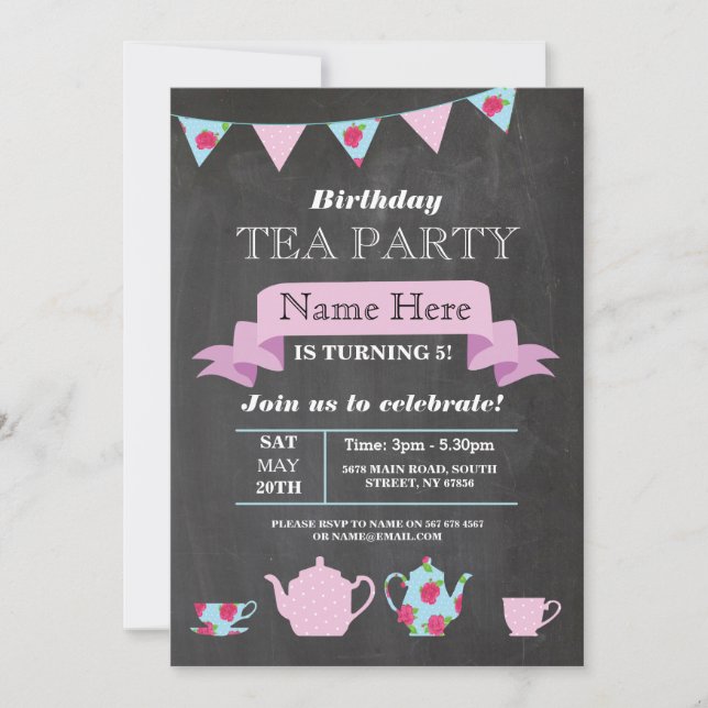 La Fiesta Del Té Teapot Alice En La Invitación De  (Anverso)