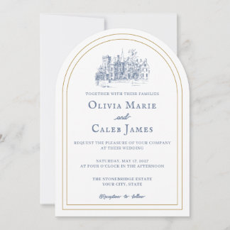 La Finca: Invitación de Boda Azul y Blanco