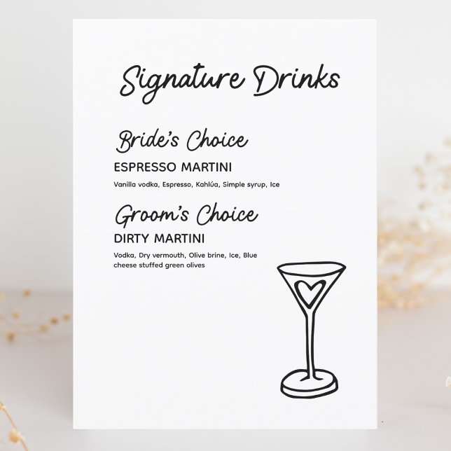 La firma bebe Rótulo Minimalista moderno de Boda (Add a personal touch to your wedding reception with this stylish signature drinks menu.)