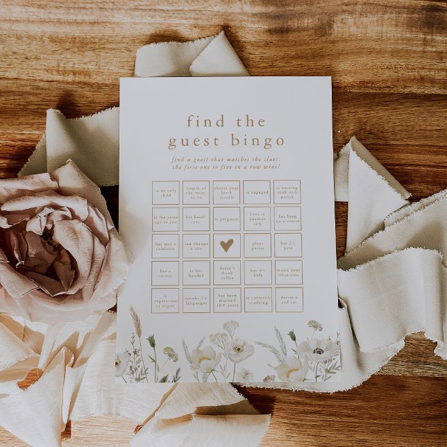 La flor ALYSSA Boho encuentra la tarjeta de juego  (ALYSSA Boho Flower Find the Guest Bingo Game Card)