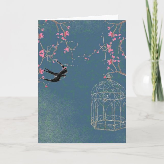 La flor de cerezo, tarjeta del birdcage, invita, (Anverso)