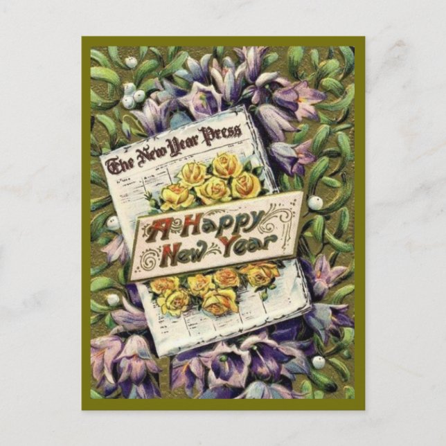 La floral de la era victoriana feliz postal de Año (Anverso)