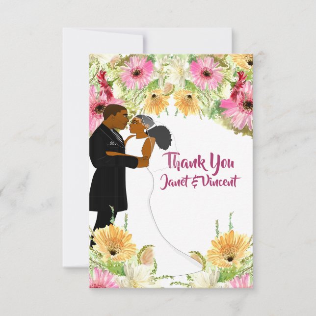 La floral pareja de Bodas afroamericanos gracias (Anverso)
