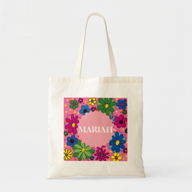 La floral personalizada en la bolsa rosa brillante (Frente)