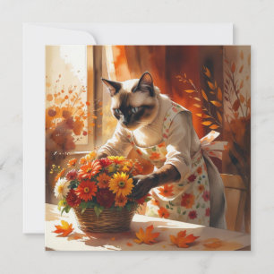La florista del gato otoño está organizando flores
