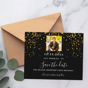 La foto de oro negro cumpleaños salva la tarjeta d