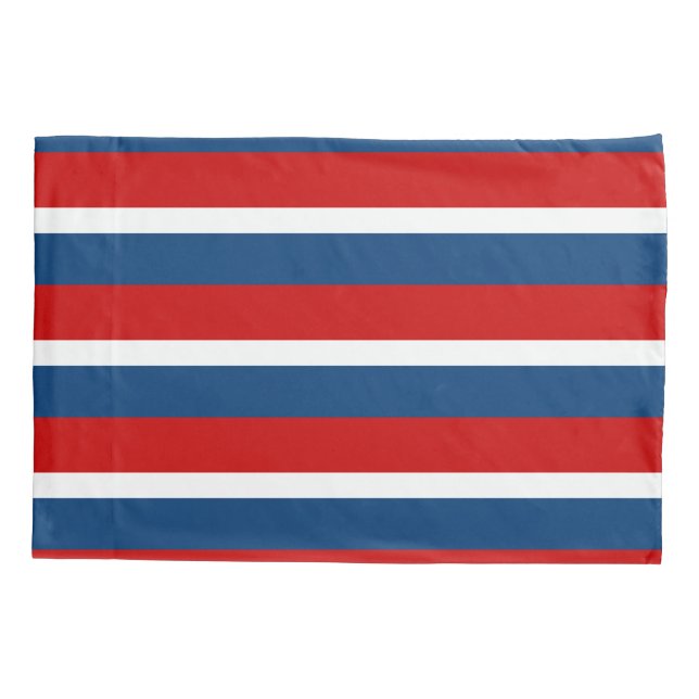 La funda de almohada rayada blanca y azul roja (Reverso)