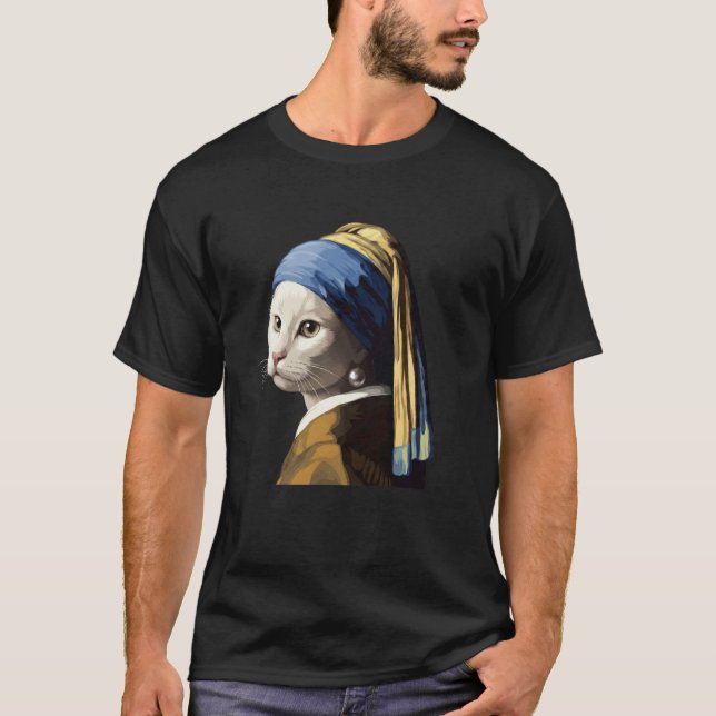 La Gata con una Perla Pendiente Camiseta Divertida (Anverso)