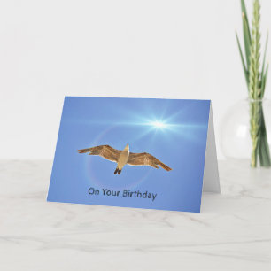 La gaviota volando alto en la tarjeta de cumpleaño