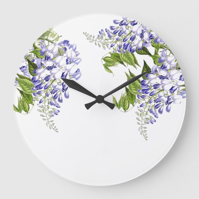 La glicinia botánica florece el reloj de pared (Anverso)