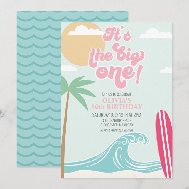 La Gran Fiesta Invitación de Cumpleaños Playa Rosa (Anverso / Reverso)