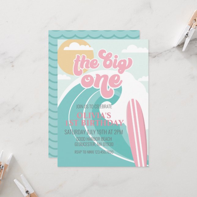 La Gran Invitación De Cumpleaños De Una Playa Rosa (Anverso/Reverso In Situ)