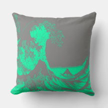 La Gran Ola Almohada Verde y Gris Espuma de Mar