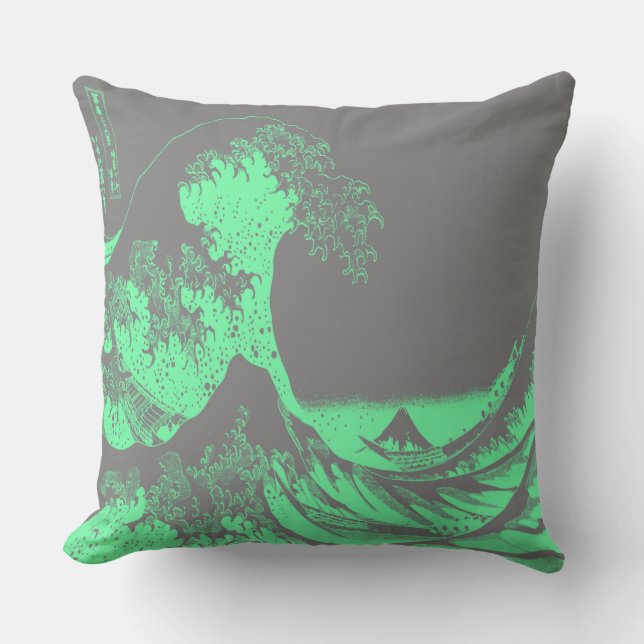La Gran Ola Almohada Verde y Gris Espuma de Mar (Anverso)