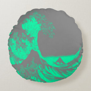 La Gran Ola Cojín Redondo Verde y Gris Espuma de M