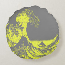 La gran ola de almohada redonda amarilla y gris
