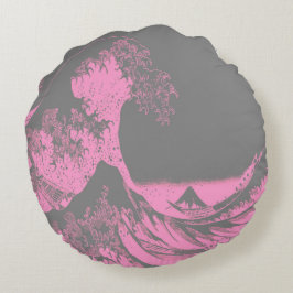 La gran ola redonda de almohada rosa y gris