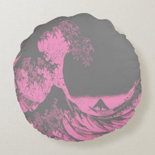 La gran ola redonda de almohada rosa y gris