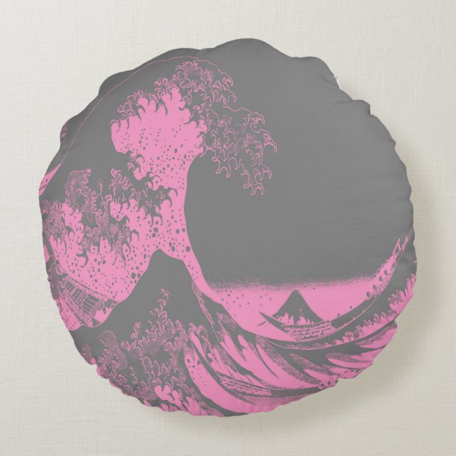 La gran ola redonda de almohada rosa y gris (Reverso)