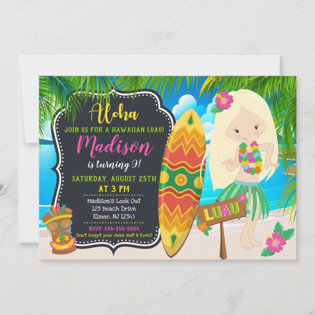 La hawaiana de la invitación del cumpleaños de (Anverso)