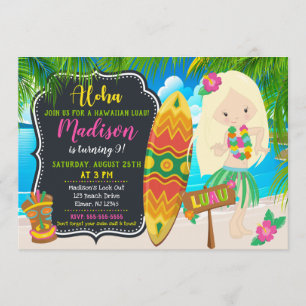 La hawaiana de la invitación del cumpleaños de