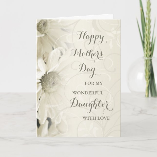 La hija floral blanca feliz tarjeta del día de la  (Anverso)