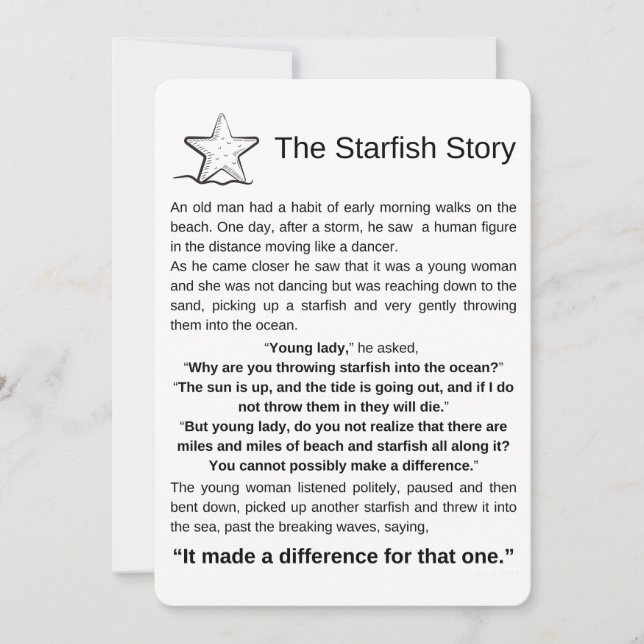 La Historia De Los Starfish. Poema Starfish. (Anverso)