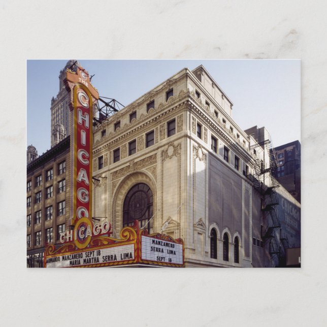 La histórica postal del teatro de Chicago (Anverso)