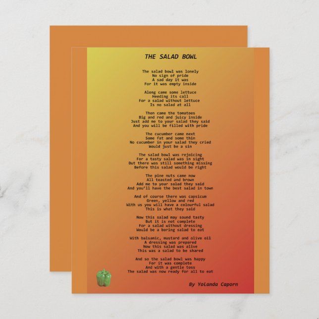 La hoja de papel del tazón de ensalada (Anverso / Reverso)